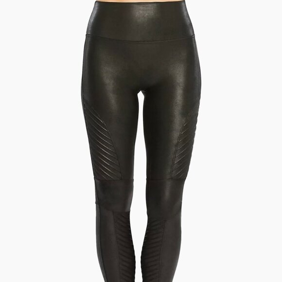SPANX FAUX LEATHER BLAACK QUILTED LEGGINGS M - Picture 3 of 8